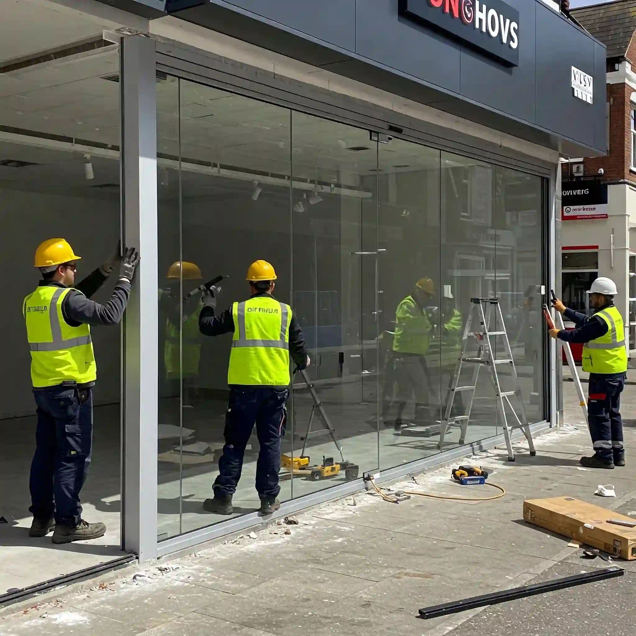 Modern aluminium shop front doors installed